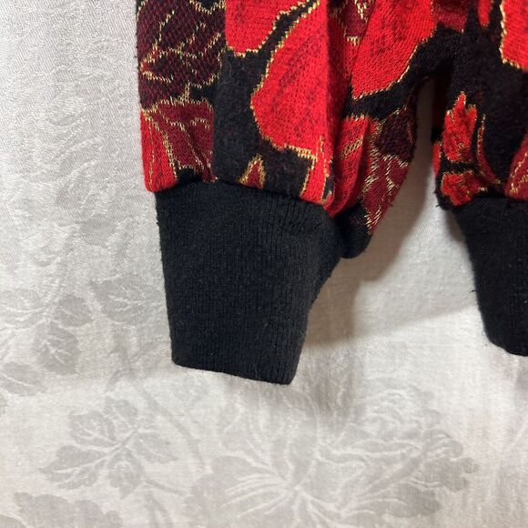 Floral Red and Black Women's Sweater - Picture 2 of 11